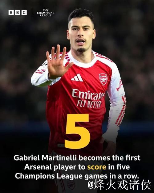马丁内利连续5场欧冠进球，成99-00赛季亨利以来